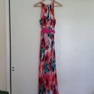 Eliza J Halter Floral Pleated Maxi Dress